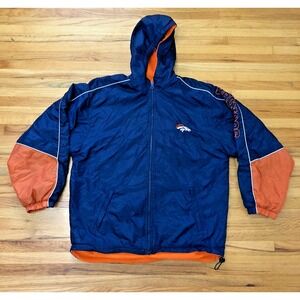 Vintage NFL Denver Broncos Jacket Boys XL 18-20 Blue Orange Fleece‎ Windbreaker